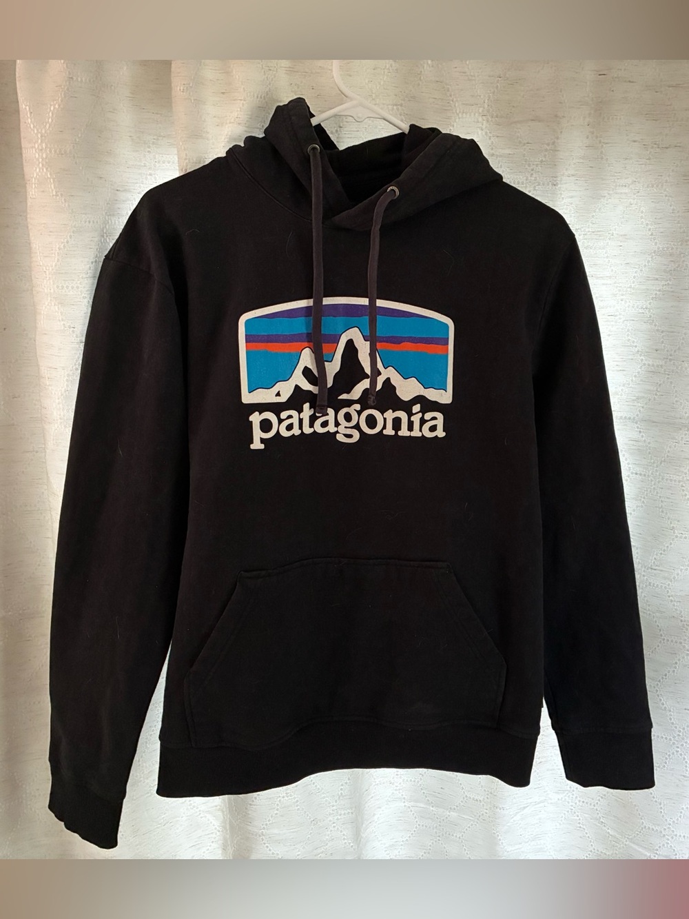 Patagonia Black Hoodie with Mountain Logo Médium